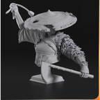 imagem ilustrativas do modelo a ser produzido,  busto Atsu impressa em resina. Detalhes de samurai impressionantes. 