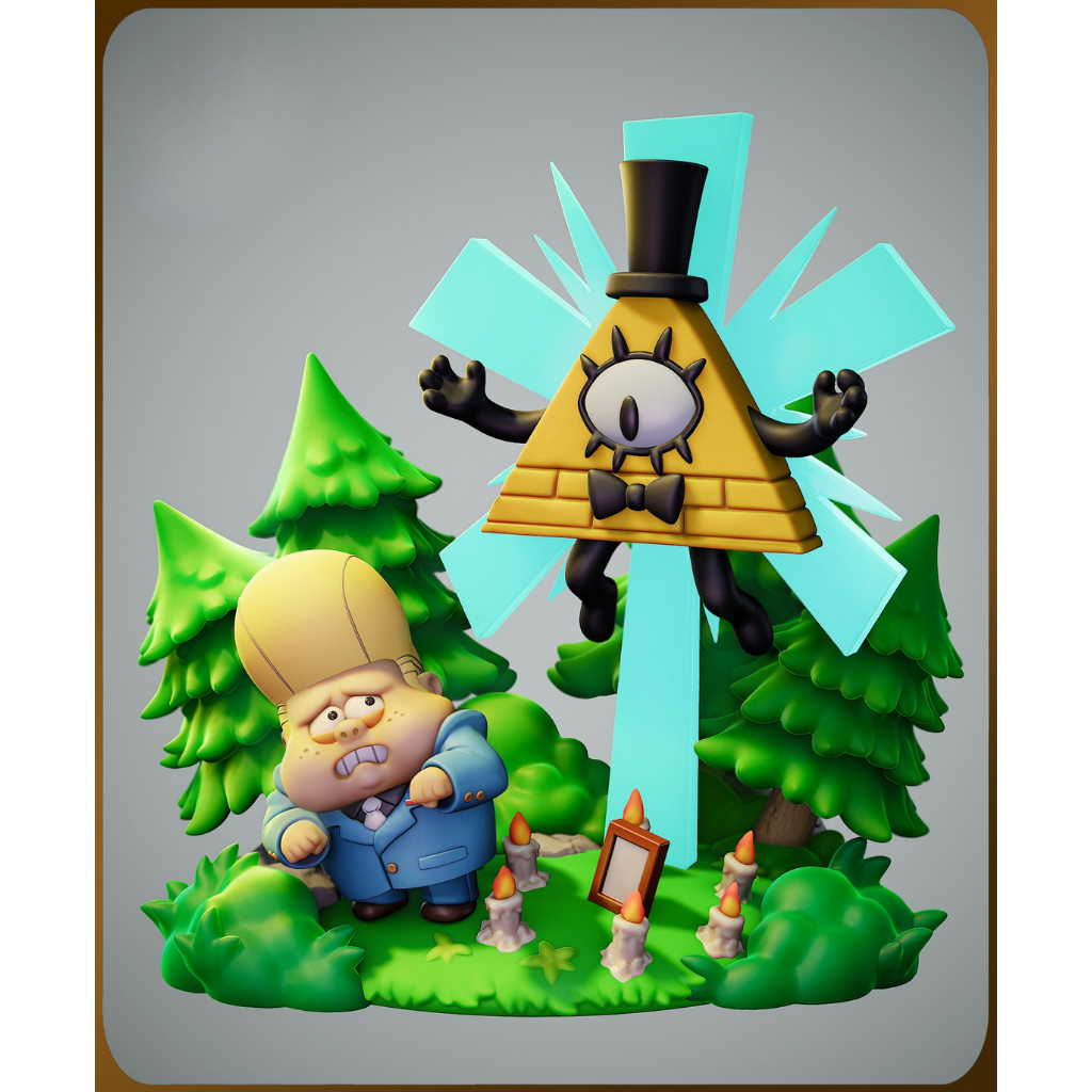 imagem ilustrativas do modelo a ser produzido, Figure Chibi Bill Cypher impressa em 3D. Um toque de mistério Gravity Falls.