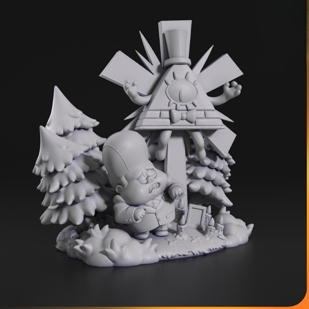 imagem ilustrativas do modelo a ser produzido, Figure Chibi Bill Cypher impressa em 3D. Um toque de mistério Gravity Falls.