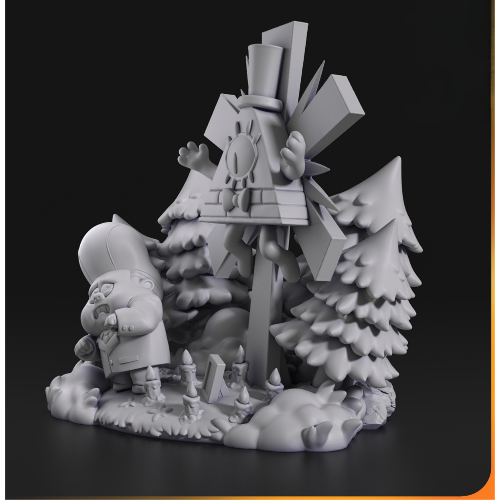 imagem ilustrativas do modelo a ser produzido, Figure Chibi Bill Cypher impressa em 3D. Um toque de mistério Gravity Falls.