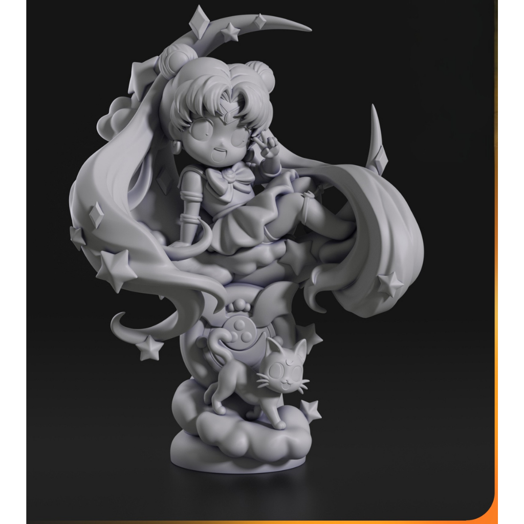 magens ilustrativas do modelo a ser produzido, Figure Chibi Sailor Moon impressa em 3D.
