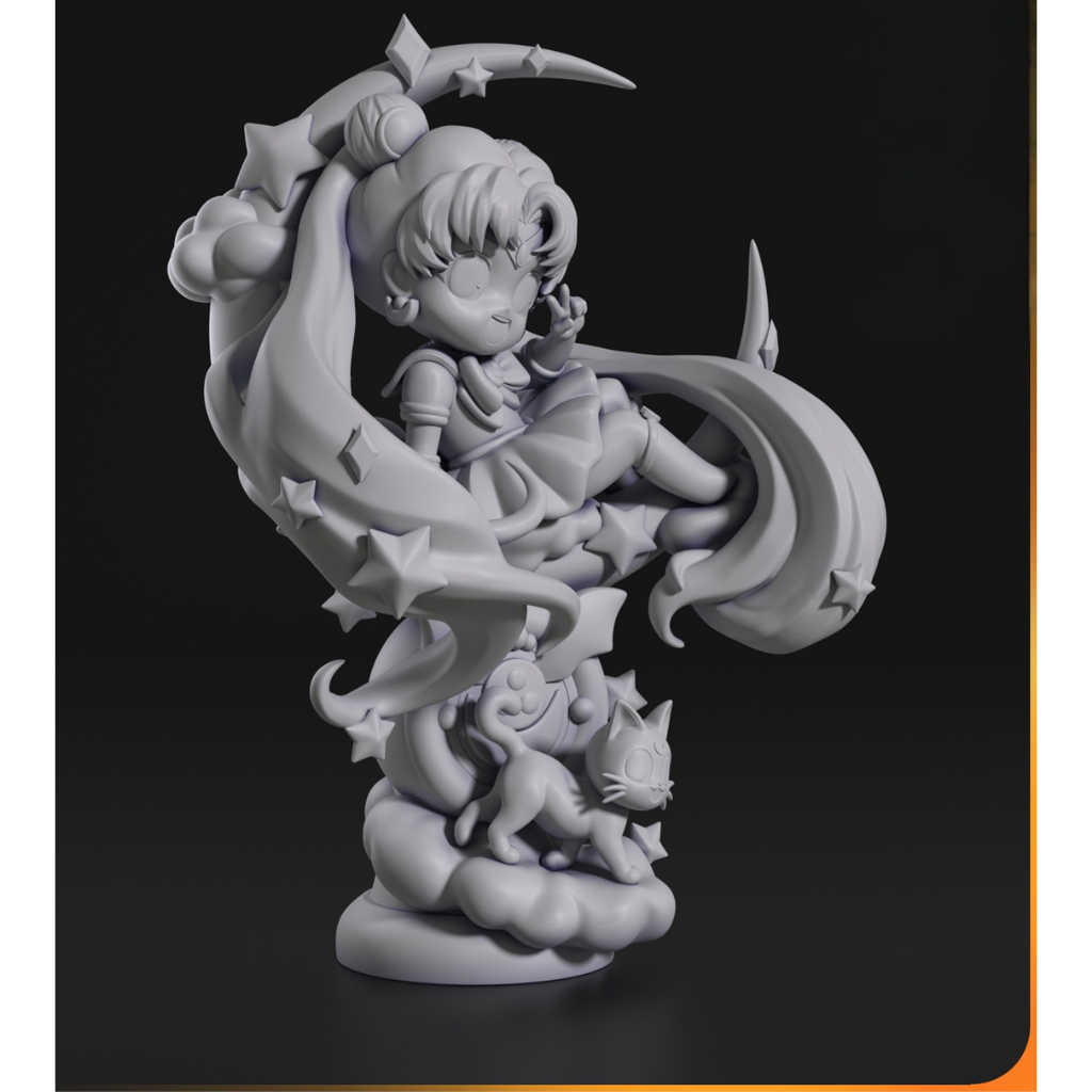 magens ilustrativas do modelo a ser produzido, Figure Chibi Sailor Moon impressa em 3D.
