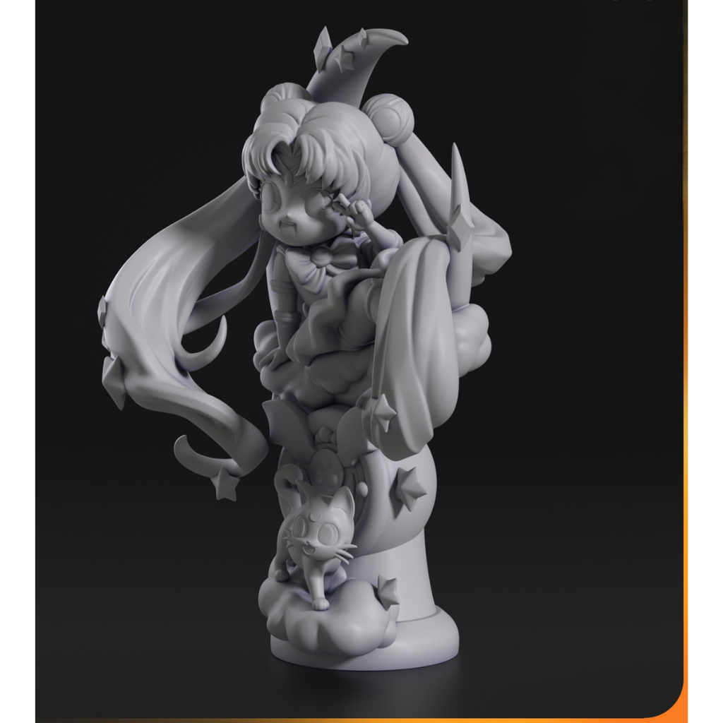 magens ilustrativas do modelo a ser produzido, Figure Chibi Sailor Moon impressa em 3D.