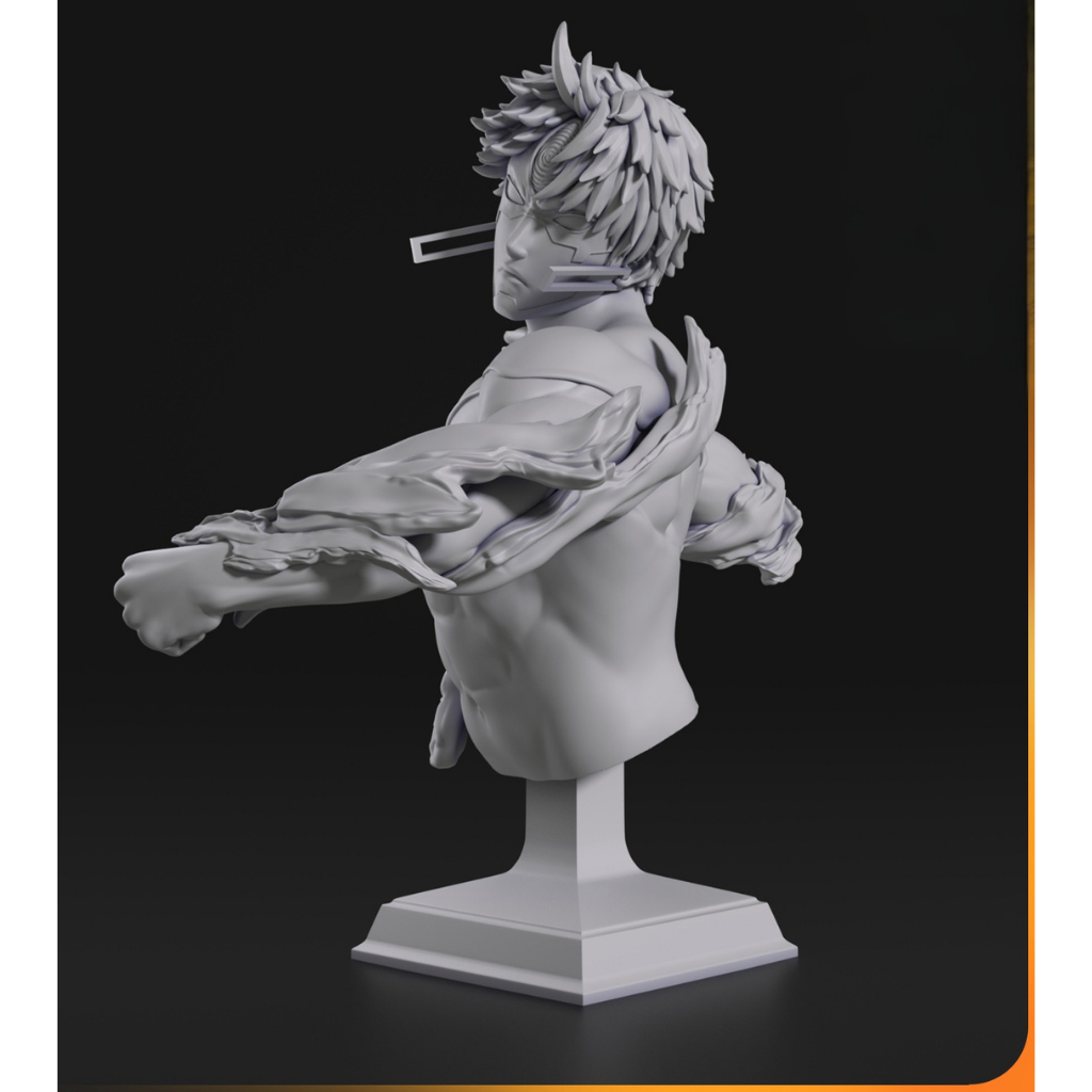 imagem ilustrativas do modelo a ser produzido, busto Jiji de Dandadan, impressa em resina. 