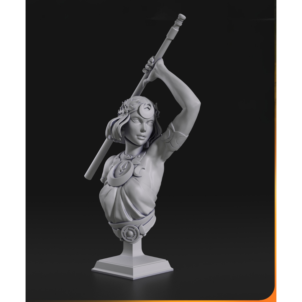 imagem ilustrativas do modelo a ser produzido, busto Melinoe de Hades 2, impressa em 3D.