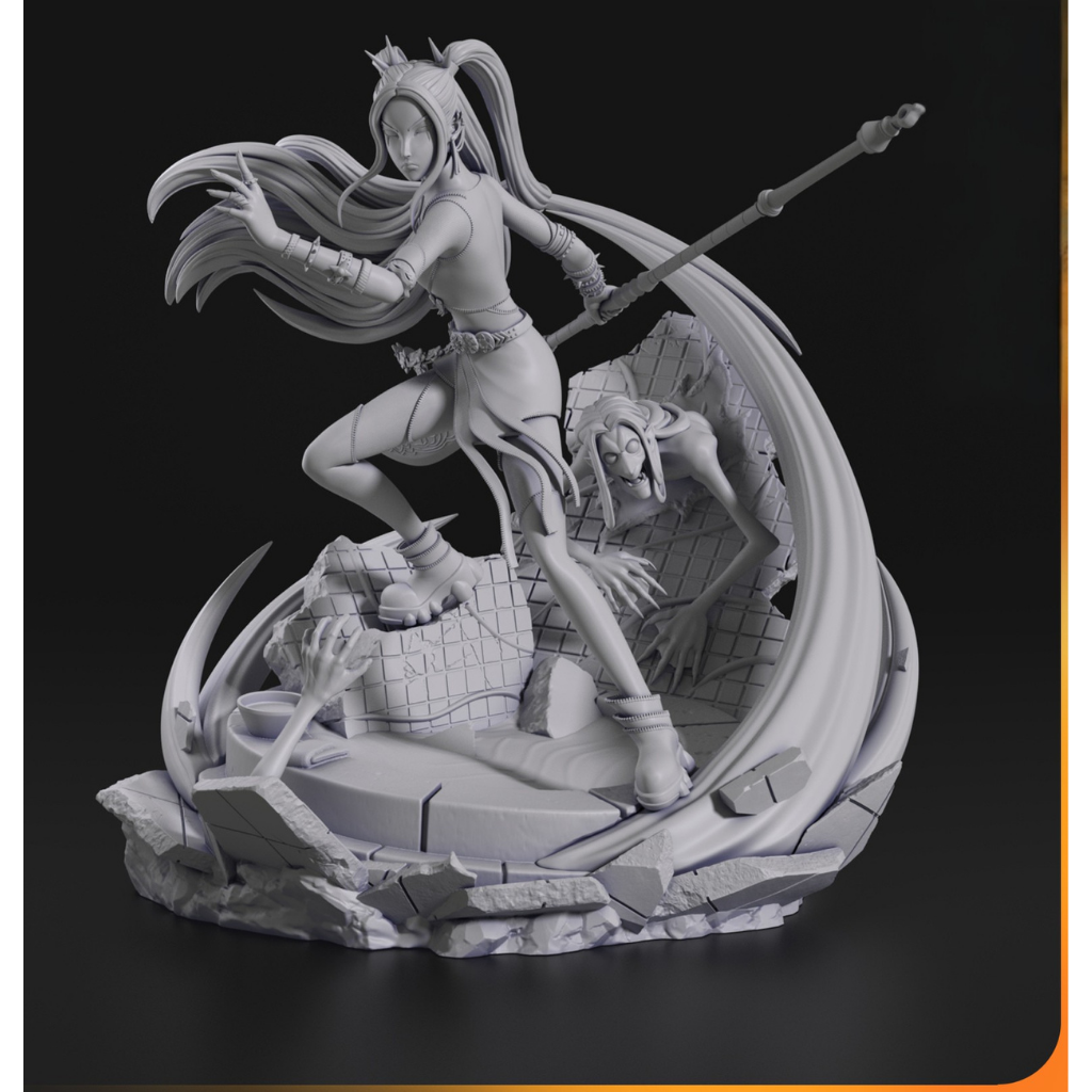 imagem ilustrativas do modelo a ser produzido,  Figure Mira impressa em 3D. Design único Kpop Demon Hunters. 