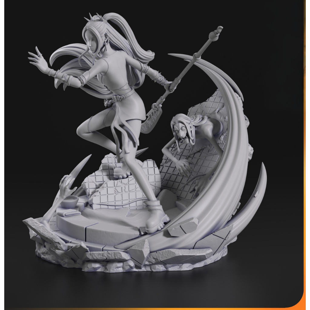 imagem ilustrativas do modelo a ser produzido,  Figure Mira impressa em 3D. Design único Kpop Demon Hunters. 