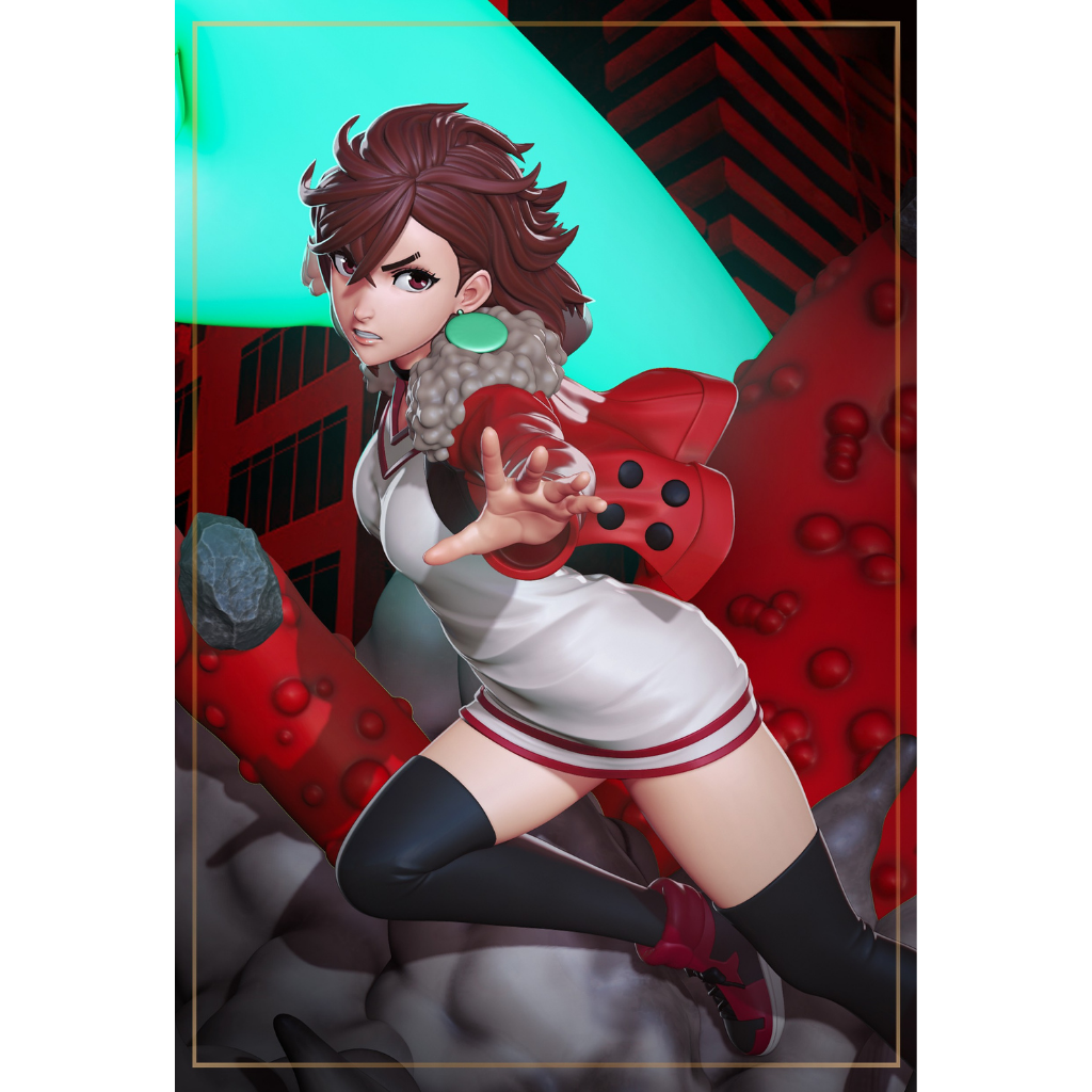 imagens ilustrativas do modelo a ser produzido , Figure Momo Ayase do anime Dandadan, impressa em 3D