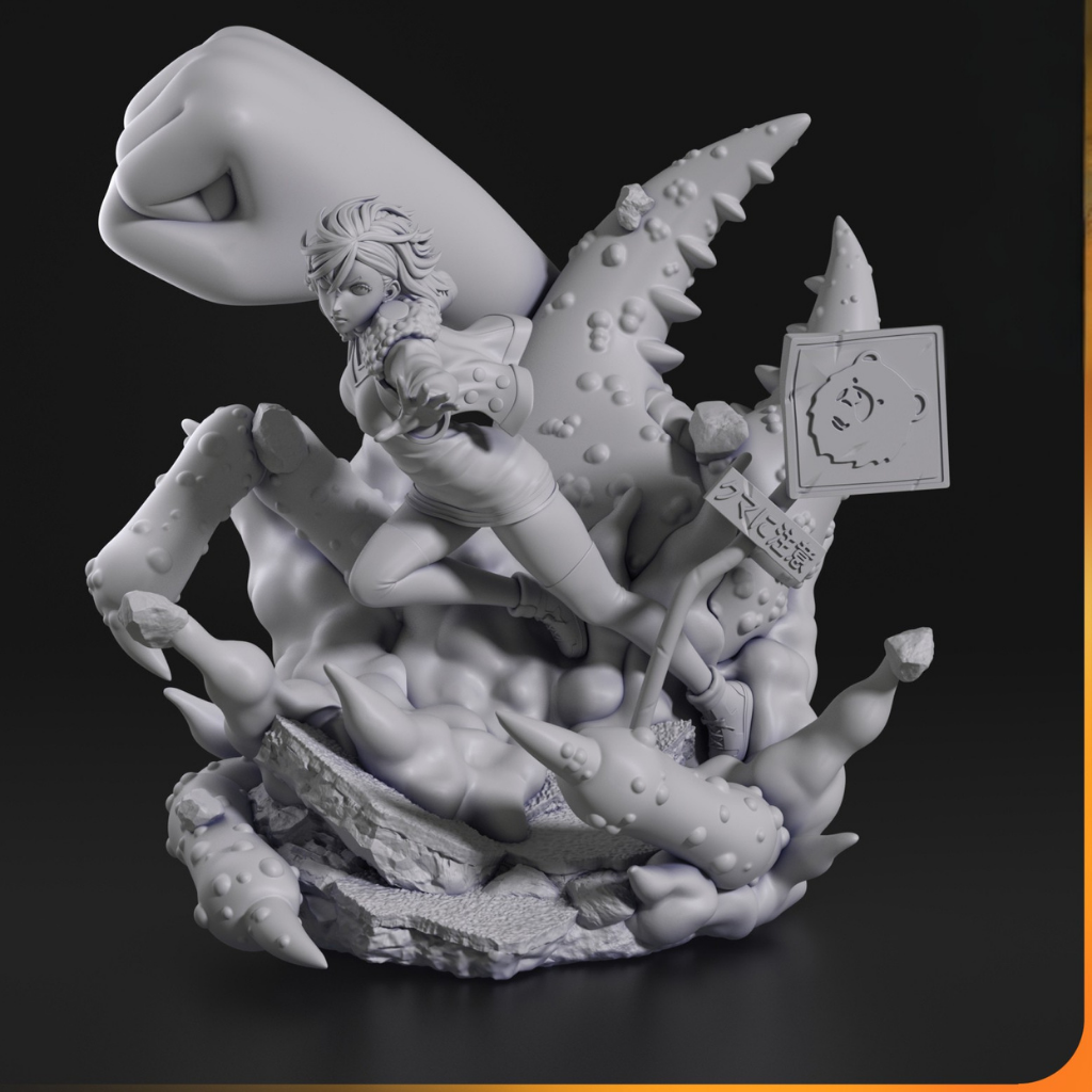 imagens ilustrativas do modelo a ser produzido , Figure Momo Ayase do anime Dandadan, impressa em 3D