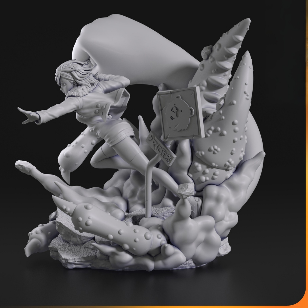 imagens ilustrativas visão lateral do modelo a ser produzido , Figure Momo Ayase do anime Dandadan, impressa em 3D