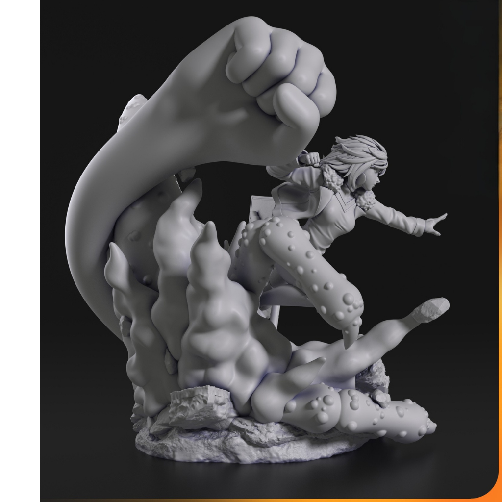 imagens ilustrativas visão lateral do modelo a ser produzido , Figure Momo Ayase do anime Dandadan, impressa em 3D