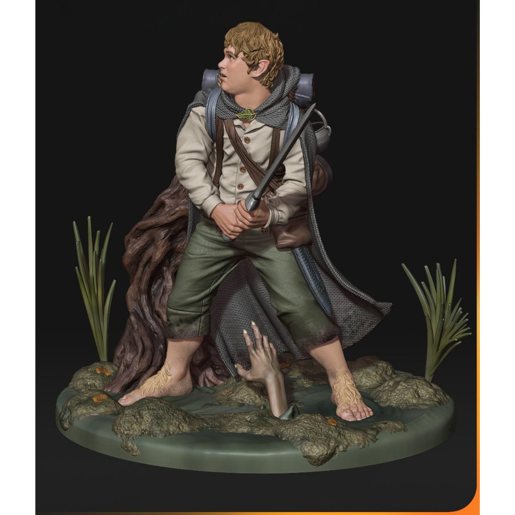imagem ilustrativas do modelo a ser produzido,  Figure Samwise Gamgee impressa em 3D. 