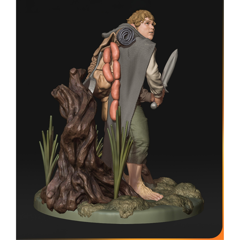 imagem ilustrativas do modelo a ser produzido,  Figure Samwise Gamgee impressa em 3D. 