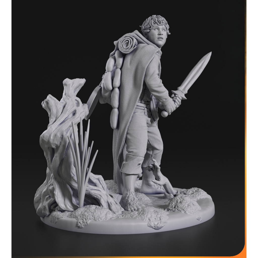 imagem ilustrativas do modelo a ser produzido,  Figure Samwise Gamgee impressa em 3D. 