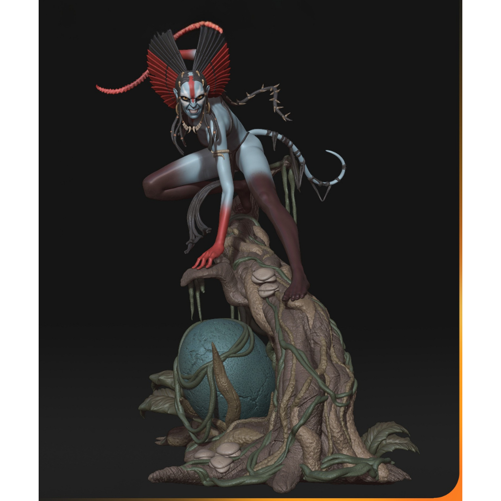 imagens ilustrativas do modelo a ser produzido, Figure Varang inspirada em Avatar, impressa em 3D