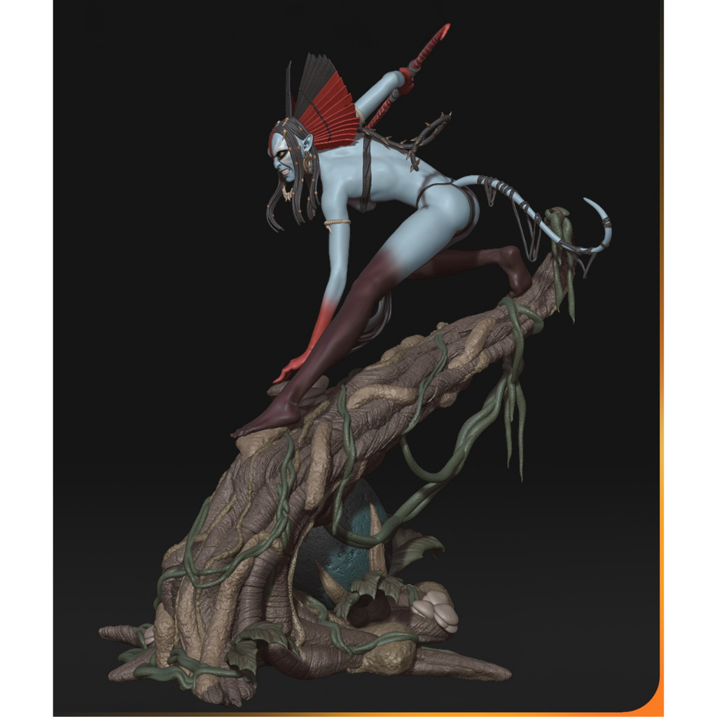 imagens ilustrativas visão lateral do modelo a ser produzido, Figure Varang inspirada em Avatar, impressa em 3D