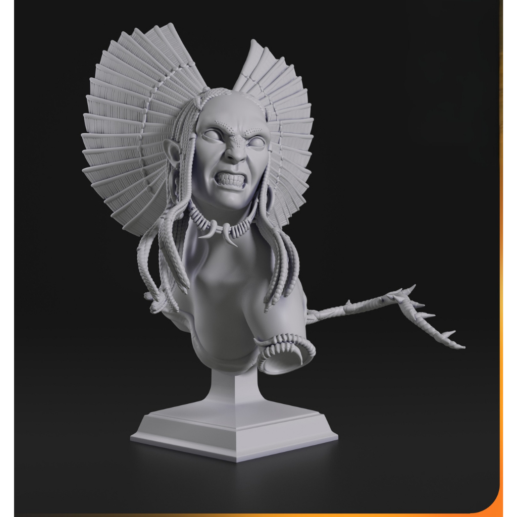 imagens ilustrativas do modelo a ser produzido, Busto Varang inspirada em Avatar, impressa em 3D