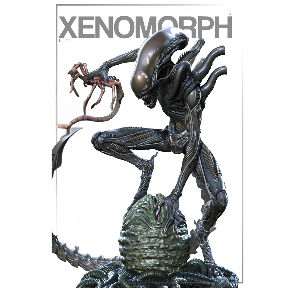 imagem ilustrativas do modelo a ser produzido,  Figure Xenomorph Alienimpressa em 3D. 