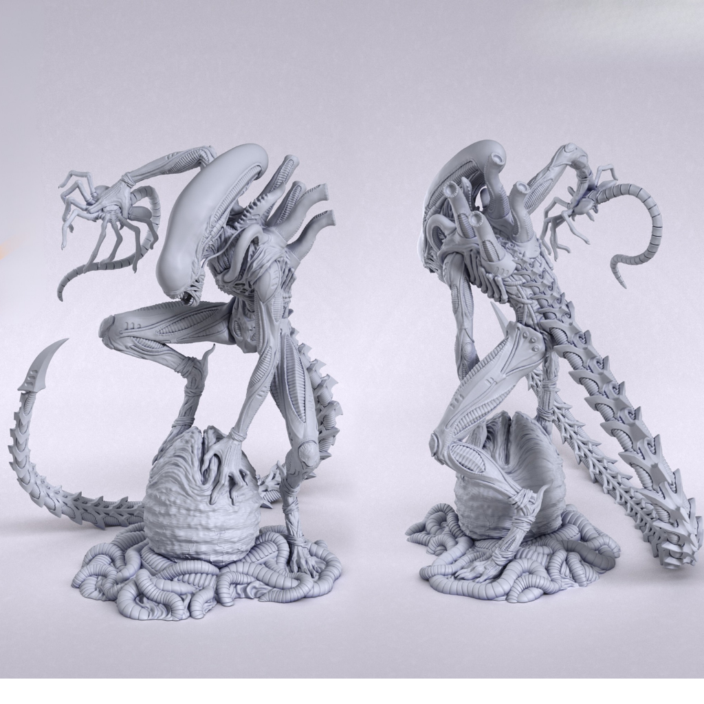 imagem ilustrativas do modelo a ser produzido,  Figure Xenomorph Alienimpressa em 3D. 