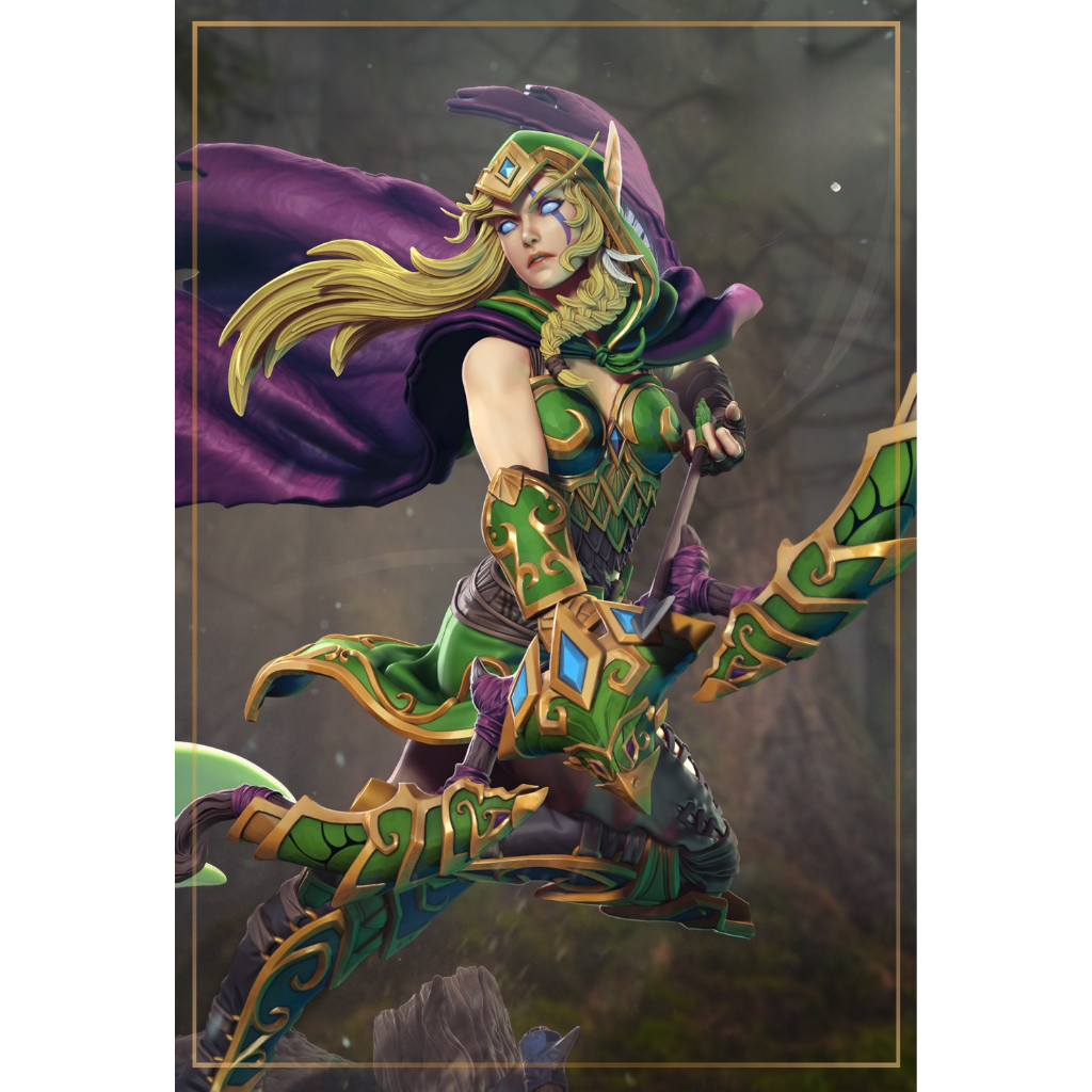 imagem ilustrativas do modelo a ser produzido,  Figure Alleria Windrunner de Warcraft, impressa em resina. 