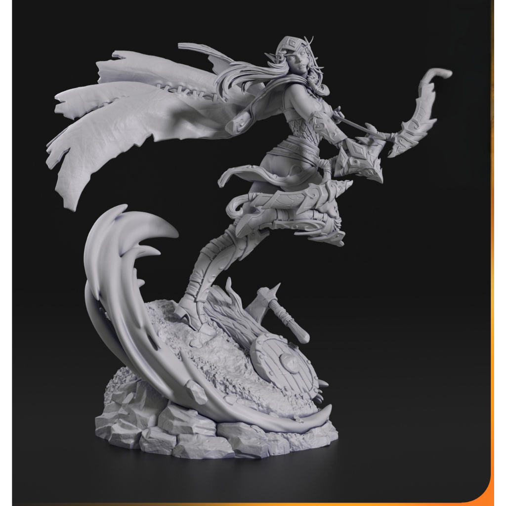 imagem ilustrativas do modelo a ser produzido,  Figure Alleria Windrunner de Warcraft, impressa em resina. 