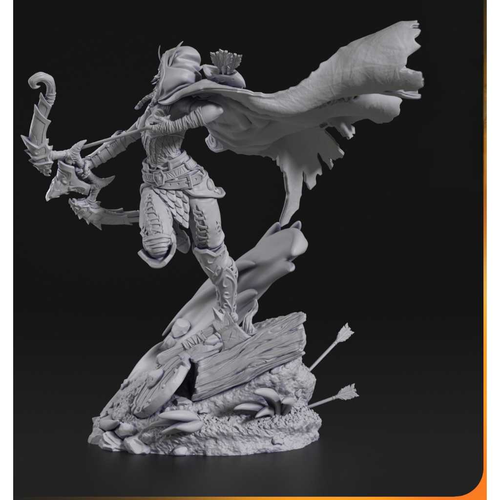 imagem ilustrativas do modelo a ser produzido,  Figure Alleria Windrunner de Warcraft, impressa em resina. 