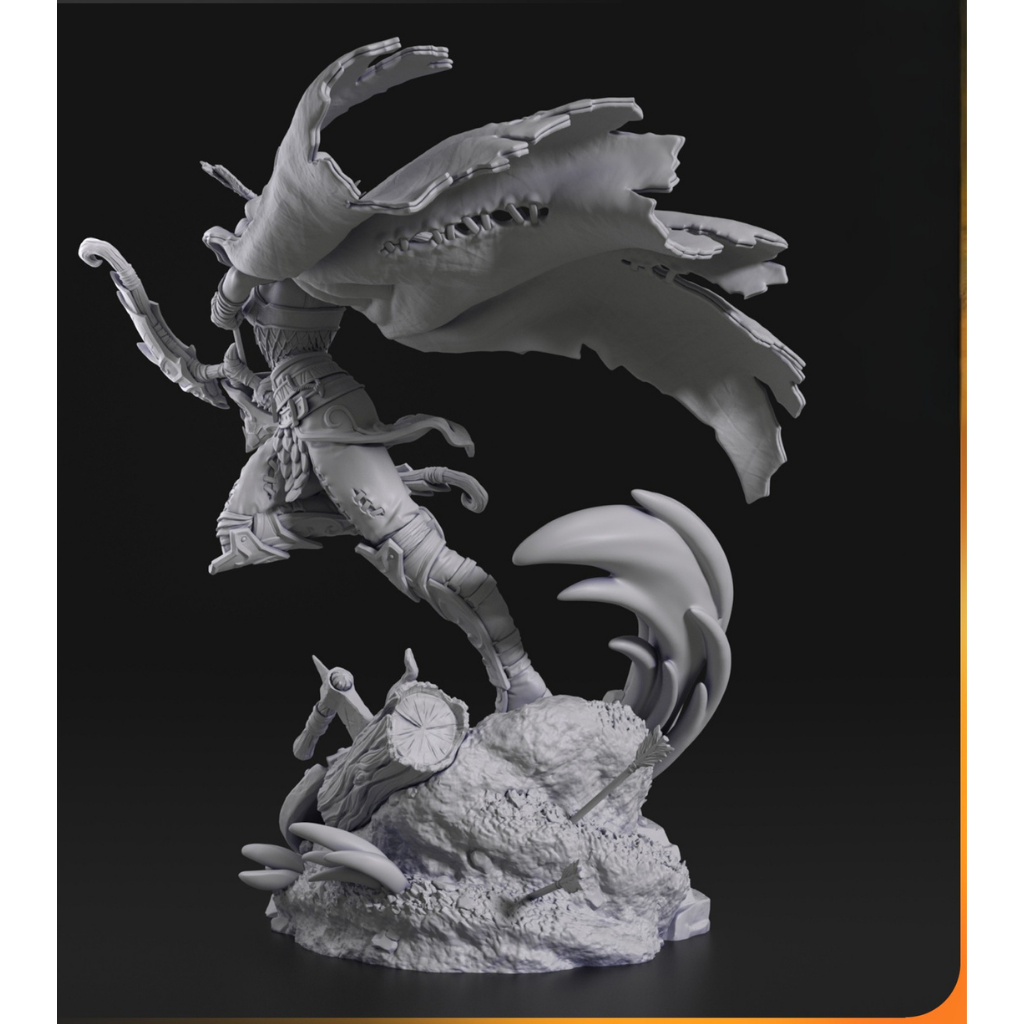 imagem ilustrativas do modelo a ser produzido,  Figure Alleria Windrunner de Warcraft, impressa em resina. 