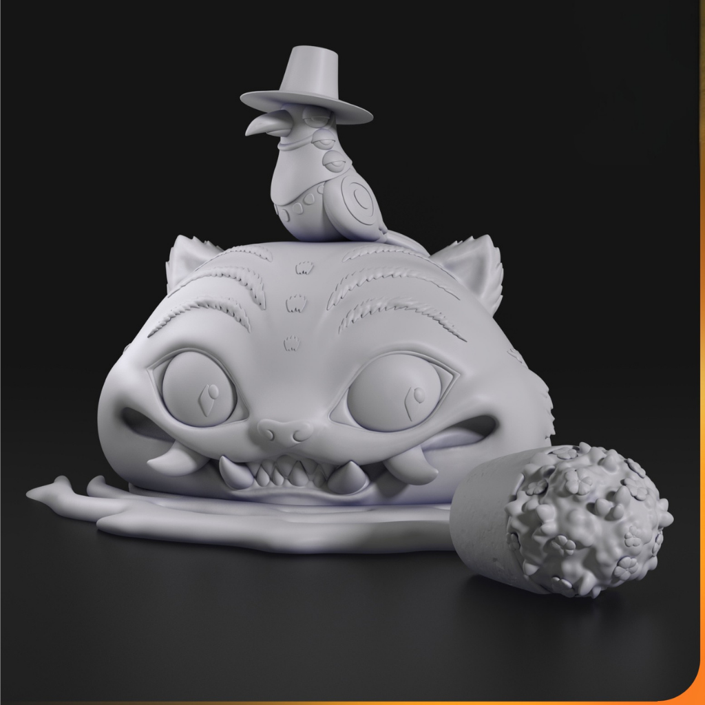 imagem ilustrativas do modelo a ser produzido, Figure Chibi Derpy Tiger Kpop Demon Hunters. Impressão em resina