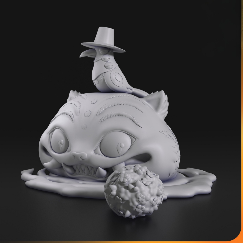 imagem ilustrativas do modelo a ser produzido, Figure Chibi Derpy Tiger Kpop Demon Hunters. Impressão em resina