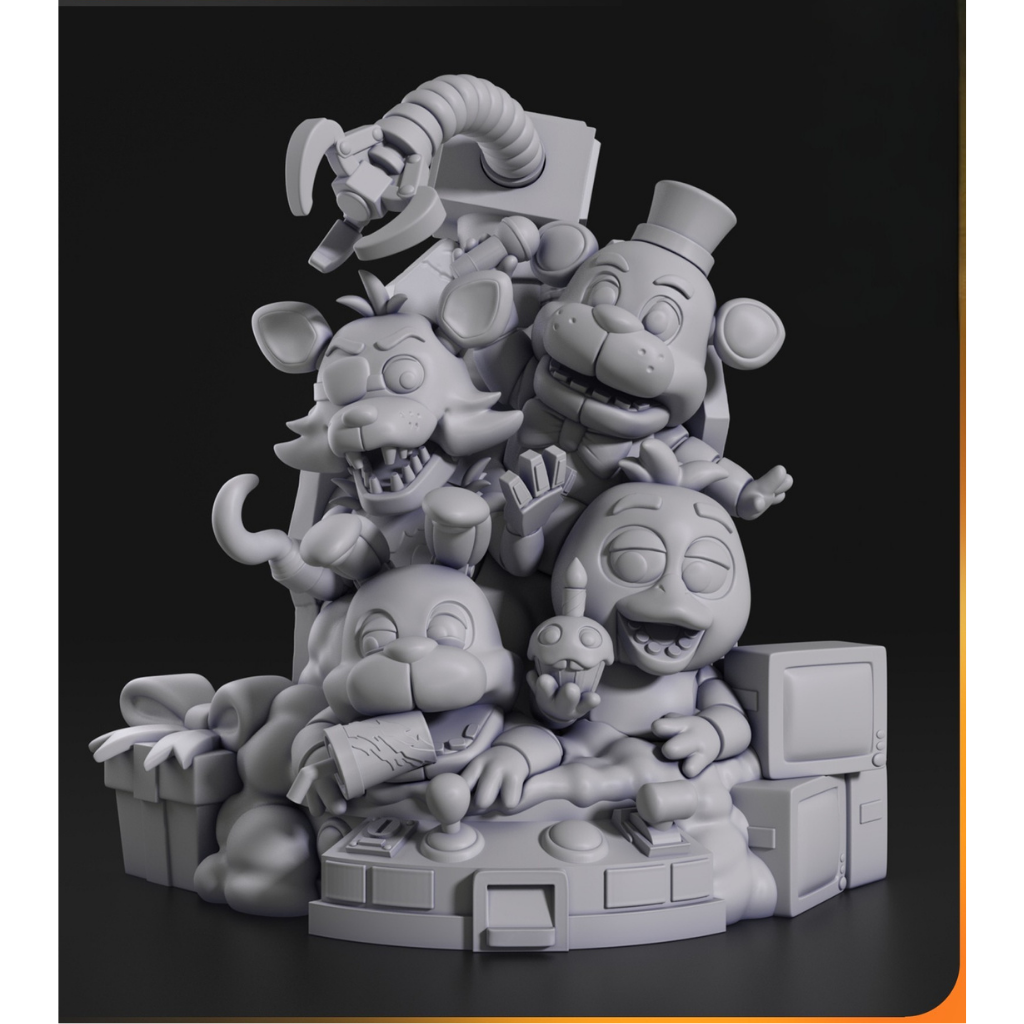 imagens ilustrativas visão frontal do modelo a ser produzido , Figure Chibi inspirada em  5 Nights at Freddys. Impressão 3D detalhada