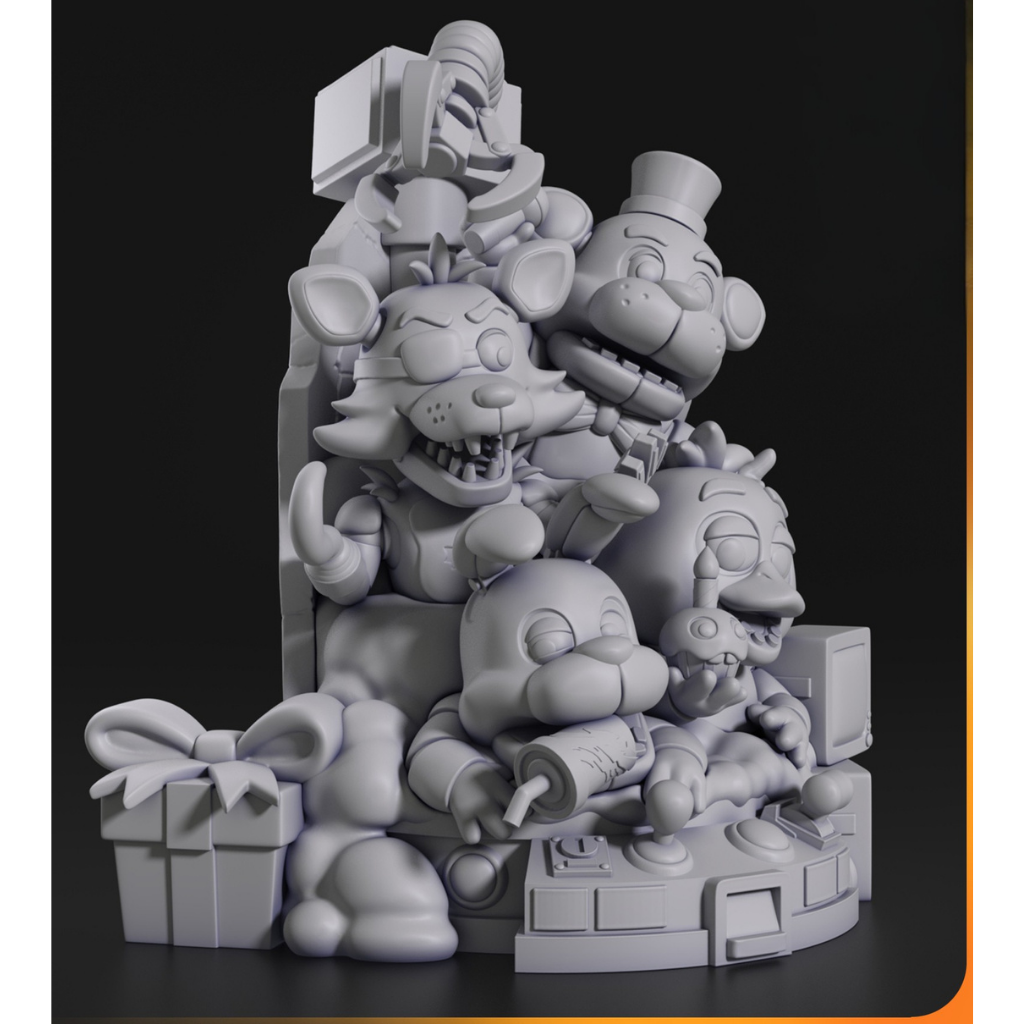 imagens ilustrativas visão lateral do modelo a ser produzido , Figure Chibi inspirada em  5 Nights at Freddys. Impressão 3D detalhada