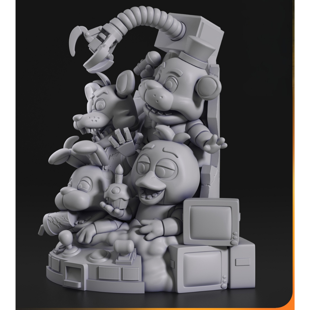 imagens ilustrativas visão lateral do modelo a ser produzido , Figure Chibi inspirada em  5 Nights at Freddys. Impressão 3D detalhada