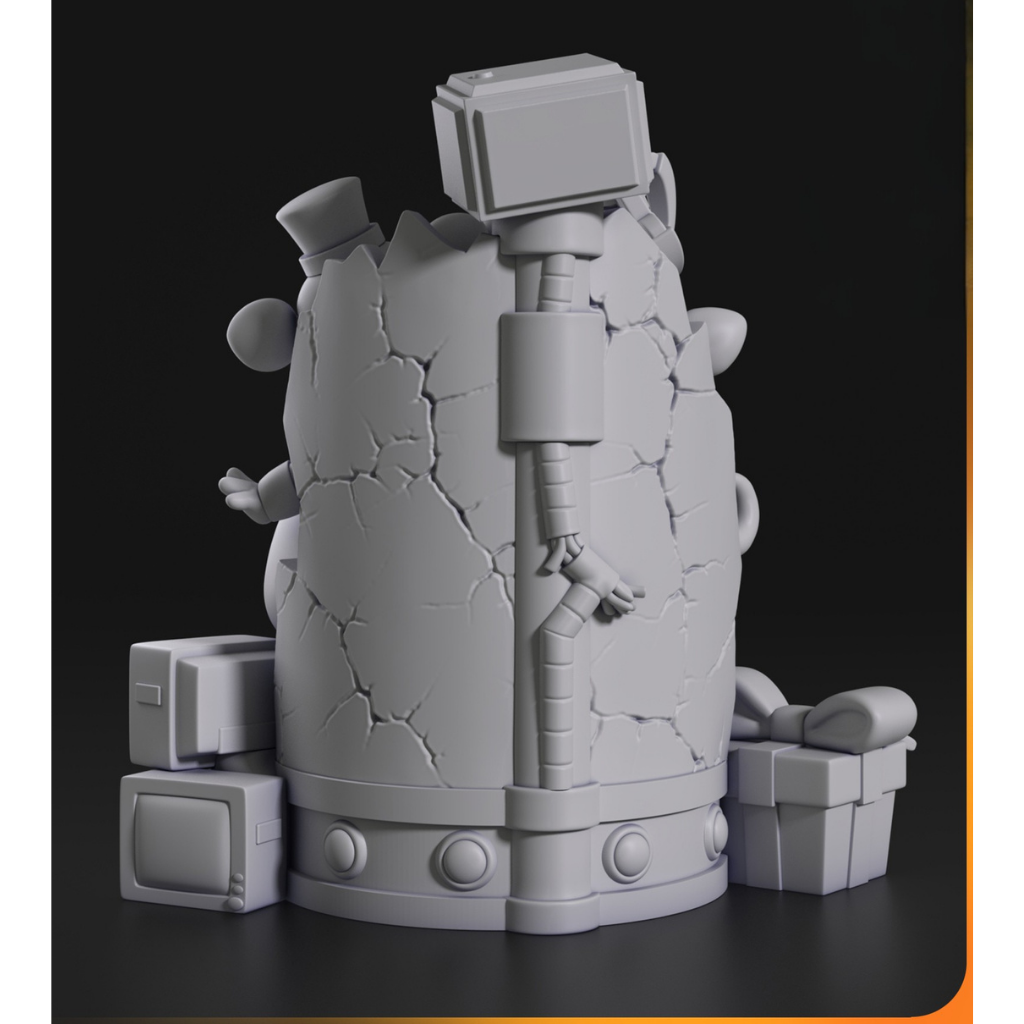 imagens ilustrativas visão traseira do modelo a ser produzido , Figure Chibi inspirada em  5 Nights at Freddys. Impressão 3D detalhada