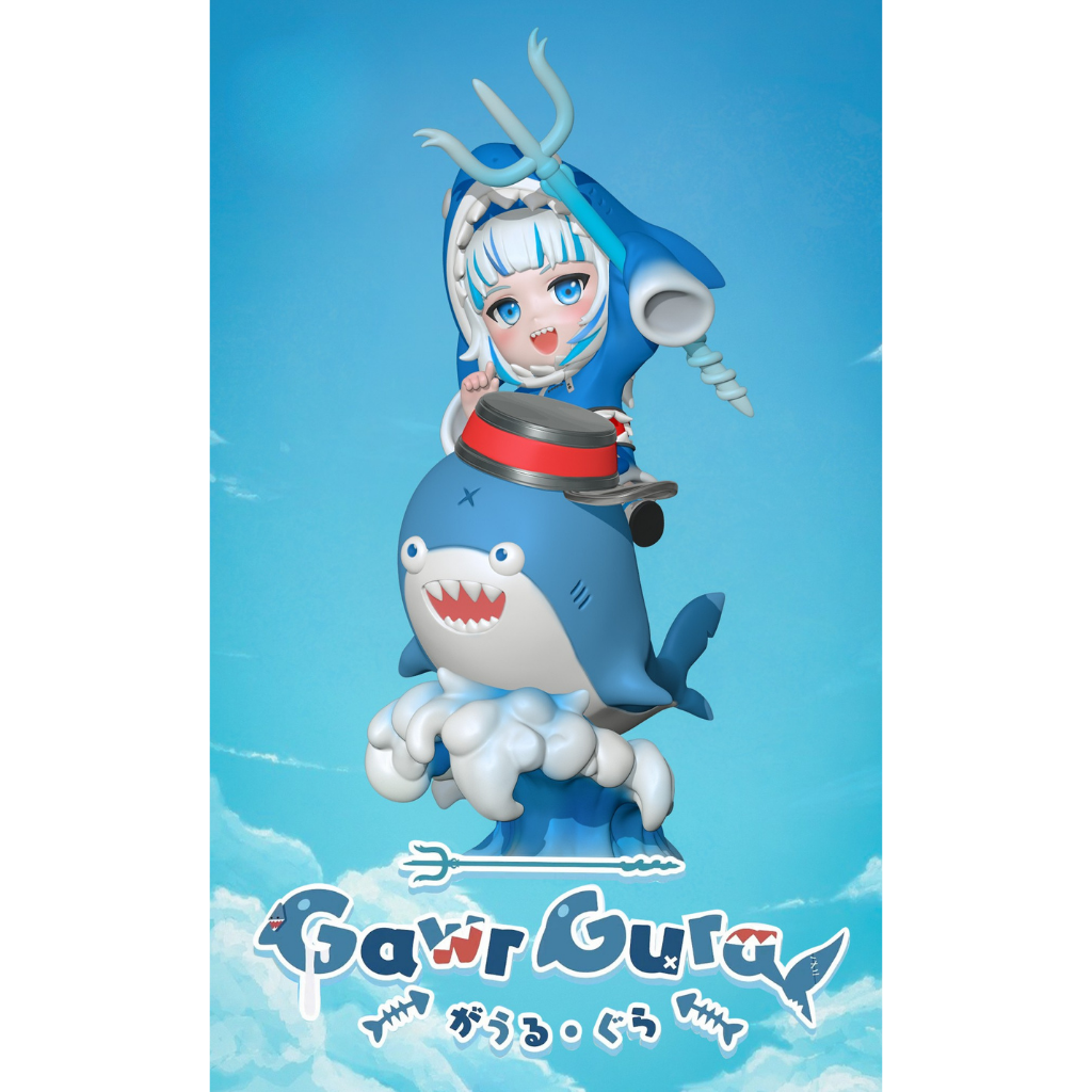 imagem ilustrativas do modelo a ser produzido,  Figure Chibi Gawr Gura impressa em resina.