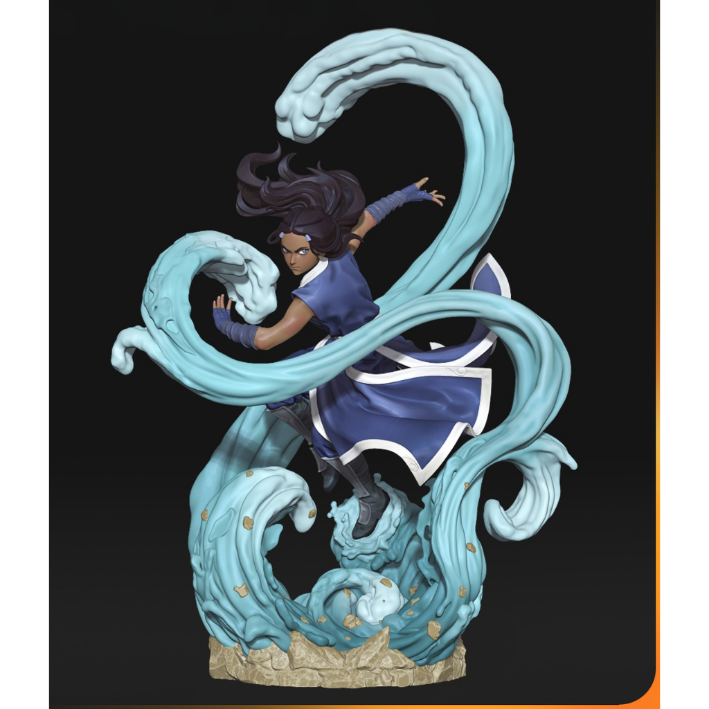 imagem ilustrativas do modelo a ser produzido,  Figure Katara de Avatar The Last Airbender, impressa em resina. 
