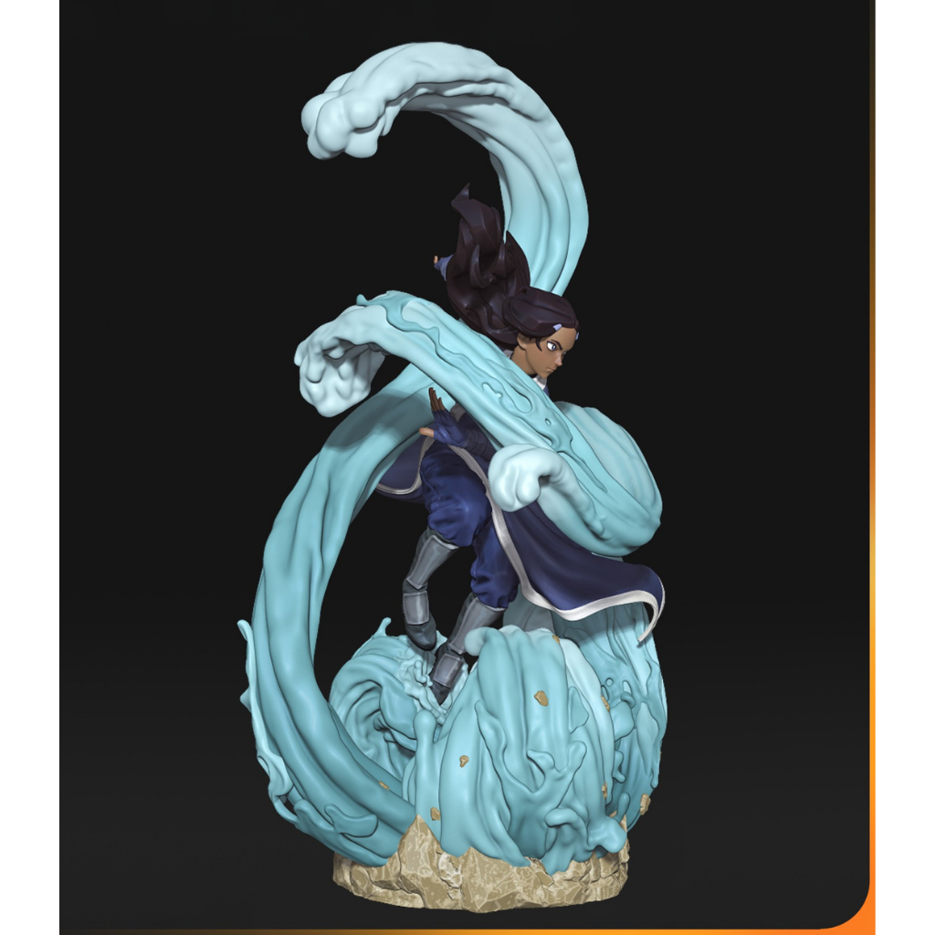 imagem ilustrativas do modelo a ser produzido,  Figure Katara de Avatar The Last Airbender, impressa em resina. 