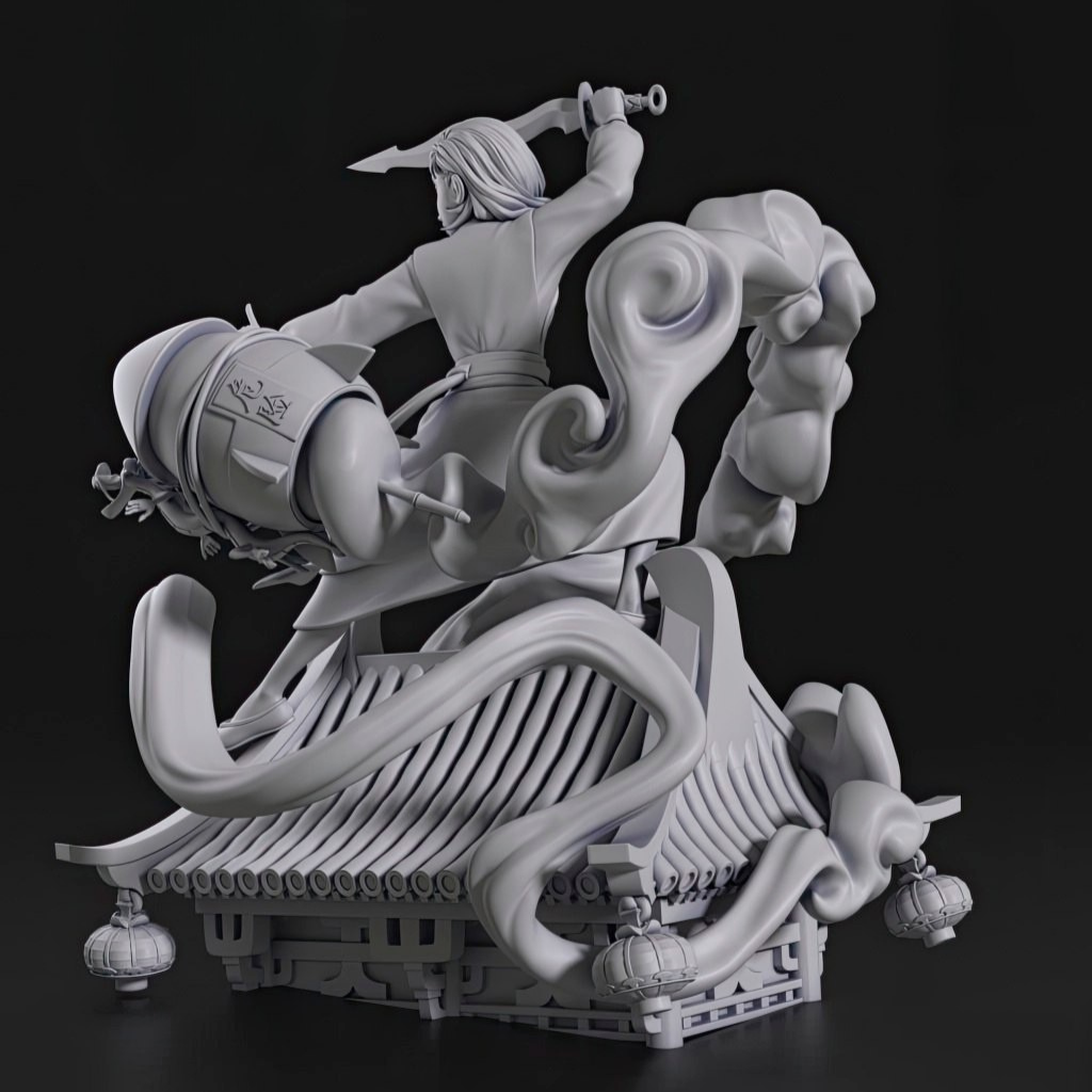 imagem ilustrativa visão traseira de modelo a ser produzido, figure mulan