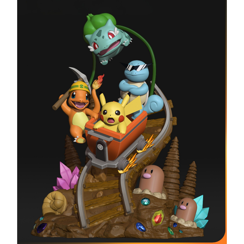 imagem ilustrativas do modelo a ser produzido, Figure Pikachu e amigos impressa em resina.