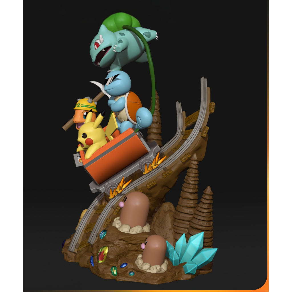 imagem ilustrativas do modelo a ser produzido, Figure Pikachu e amigos impressa em resina.