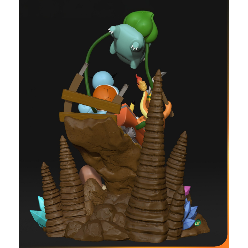 imagem ilustrativas do modelo a ser produzido, Figure Pikachu e amigos impressa em resina.