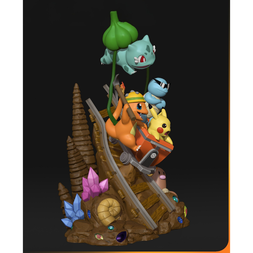 imagem ilustrativas do modelo a ser produzido, Figure Pikachu e amigos impressa em resina.