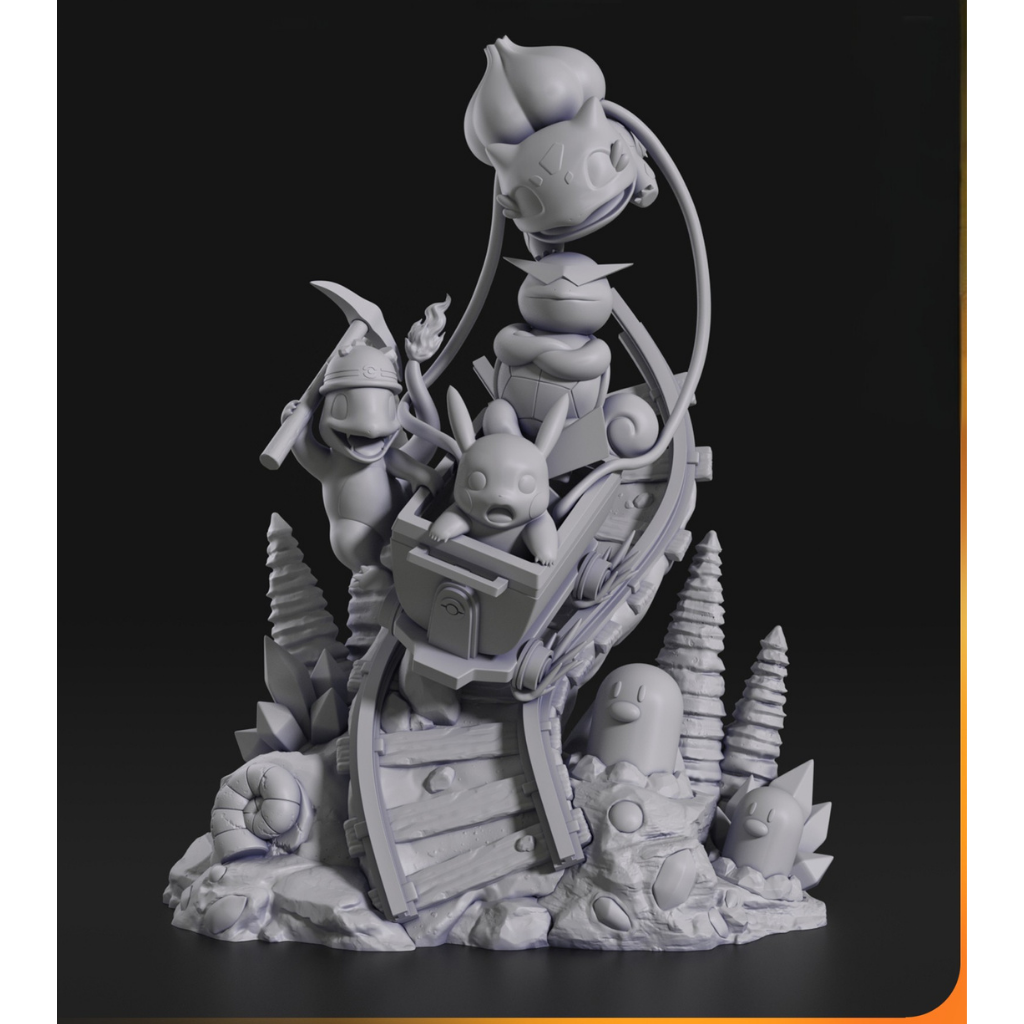 imagem ilustrativas do modelo a ser produzido, Figure Pikachu e amigos impressa em resina.