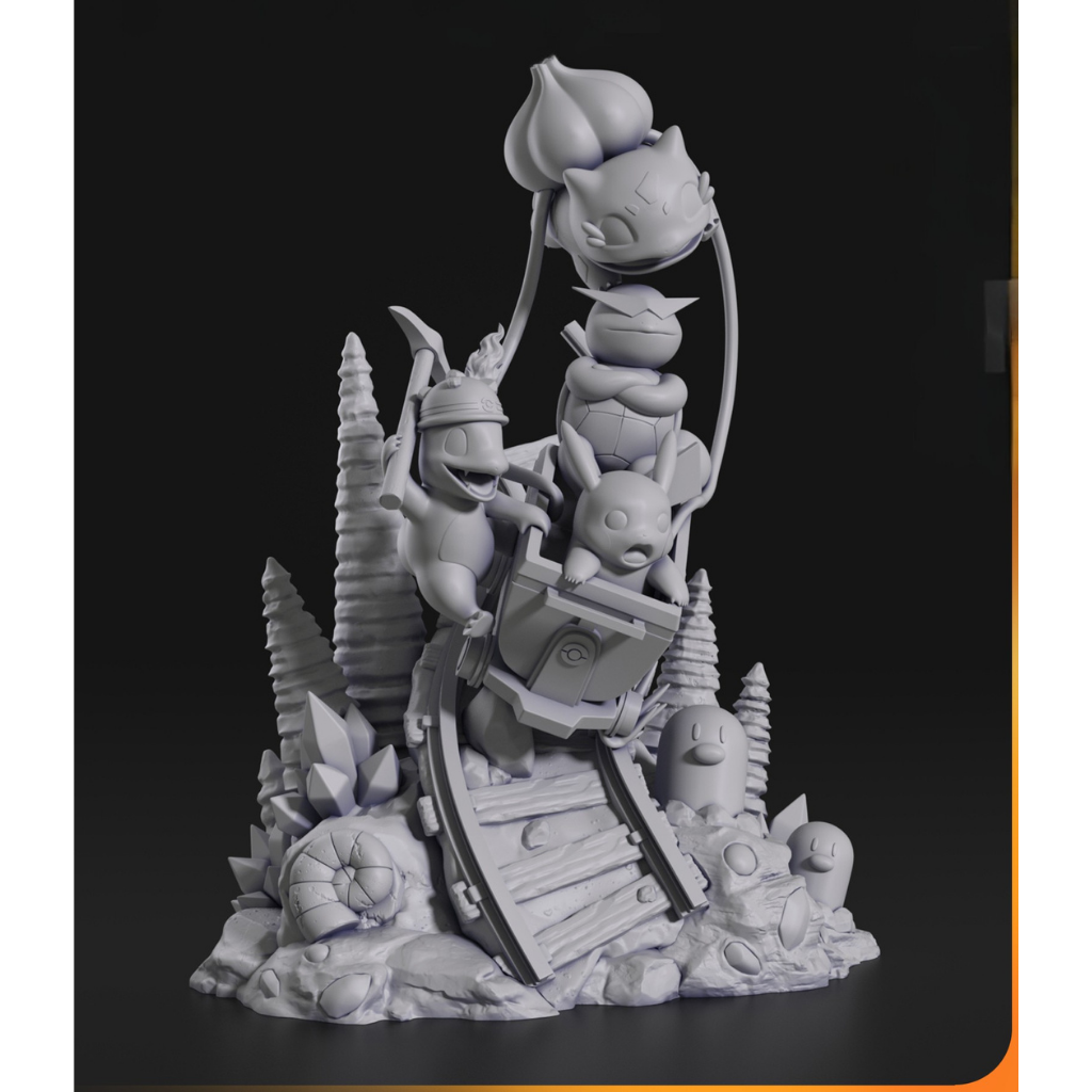 imagem ilustrativas do modelo a ser produzido, Figure Pikachu e amigos impressa em resina.