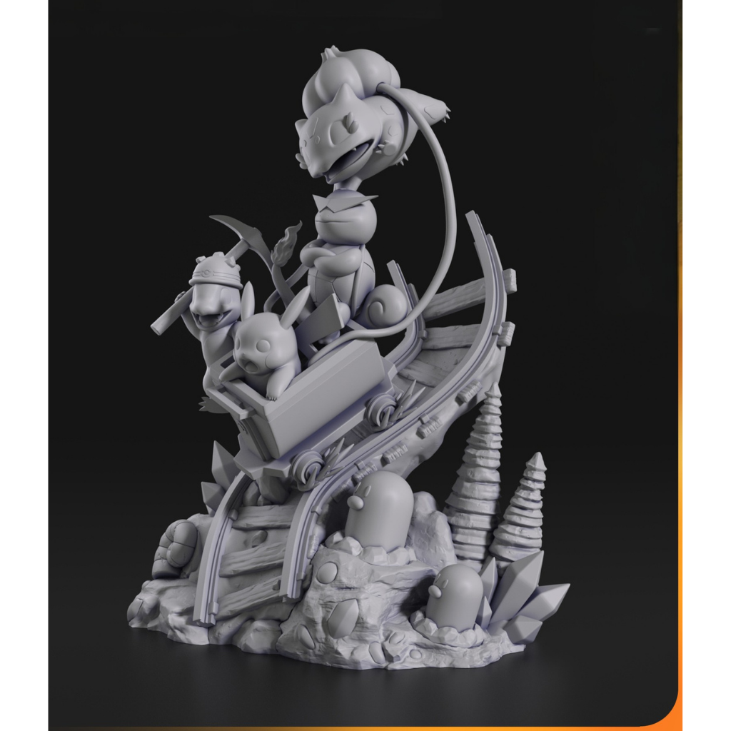 imagem ilustrativas do modelo a ser produzido, Figure Pikachu e amigos impressa em resina.