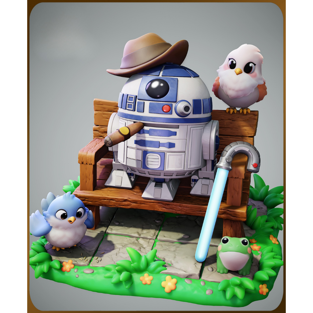 imagem ilustrativas do modelo a ser produzido, Figure Chibi R2D2 star warsimpressa em resina.