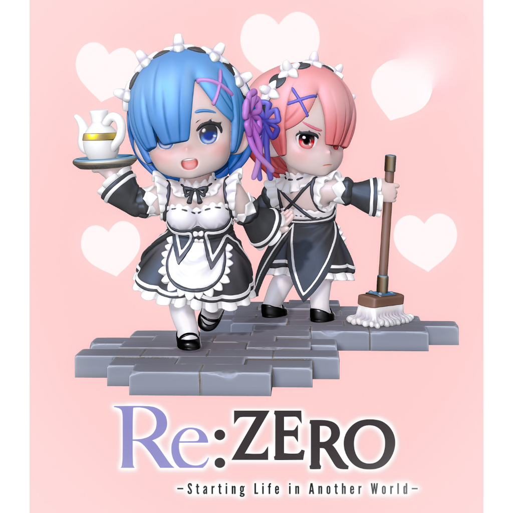 imagens são ilustrativas do modelo a ser produzido, Figure Chibi Rem e Ram de Re:Zero, impressas em resina.