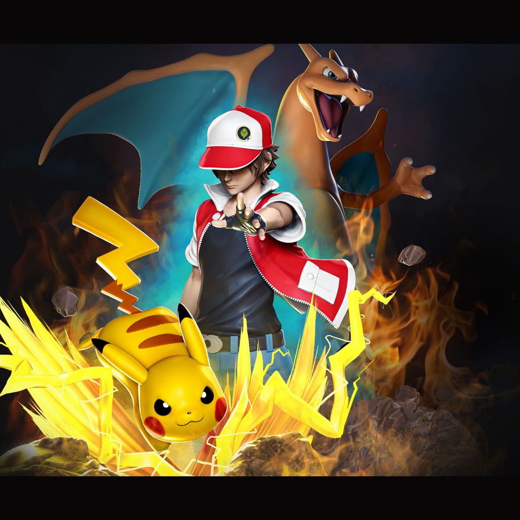 Diorama Red, Charizard y Pikachu (Pokémon)