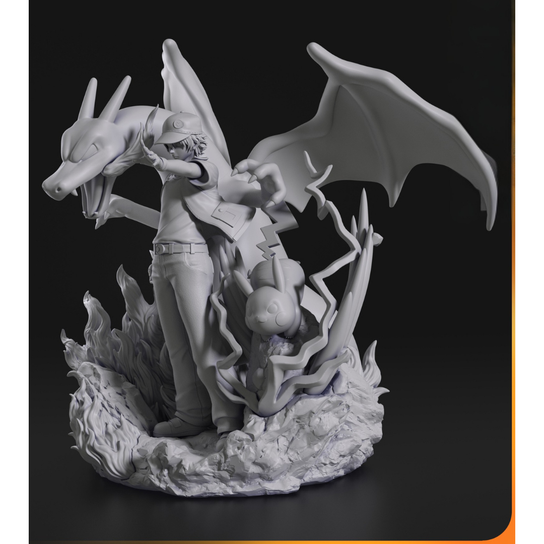 Diorama Red, Charizard y Pikachu (Pokémon)