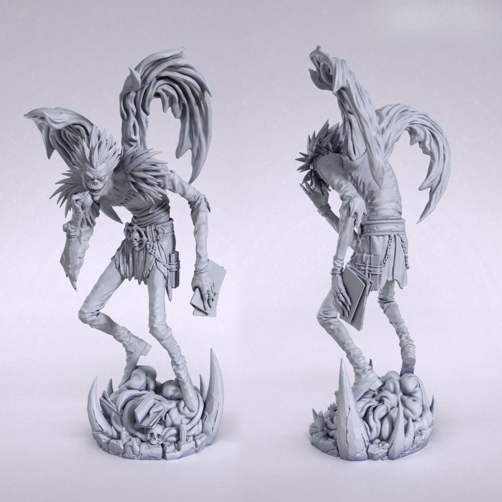 imagem ilustrativas do modelo a ser produzido, Figure Ryuk de Death Note, impressa em resina.