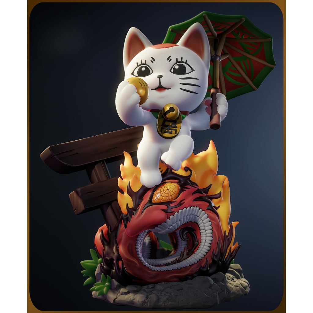 imagens são ilustrativas do modelo a ser produzido, Figure Chibi Turbo Granny Cat de Dandadan. Impressão em resina